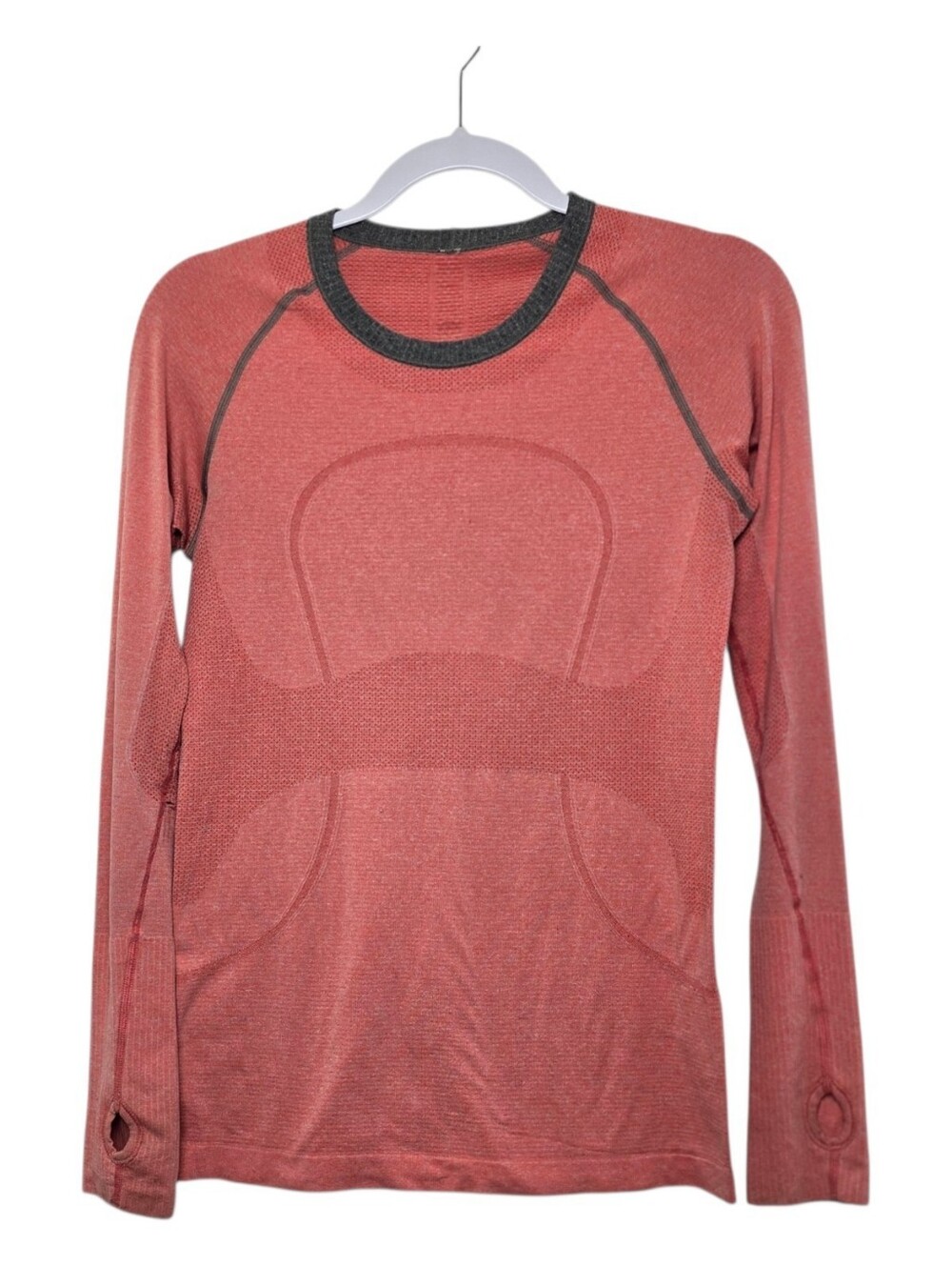 Lululemon Swiftly Tech Long Sleeve Crew Coral Pink Charcoal Collar Thumbholes